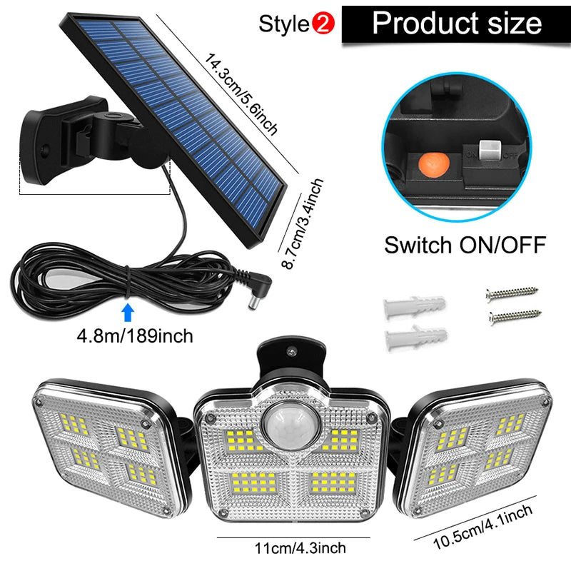 Lampada Solare da 20W IP65 con Testa Regolabile e 3 Modalità