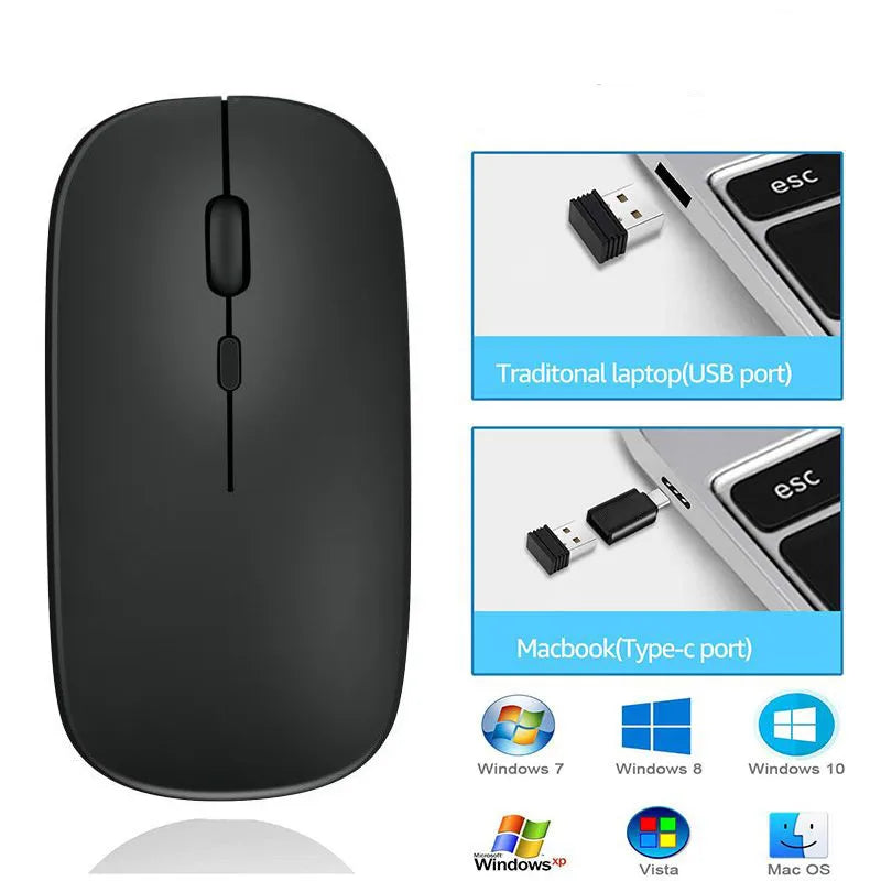 Mouse wireless 2.4 GHz e Bluetooth dual mode, mini ed ergonomico, 1600 DPI