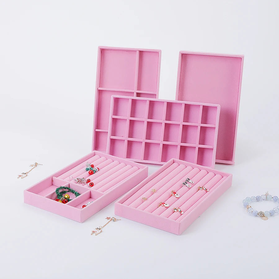 Scatola porta gioielli in velluto rosa – Elegante vassoio con finitura flocking