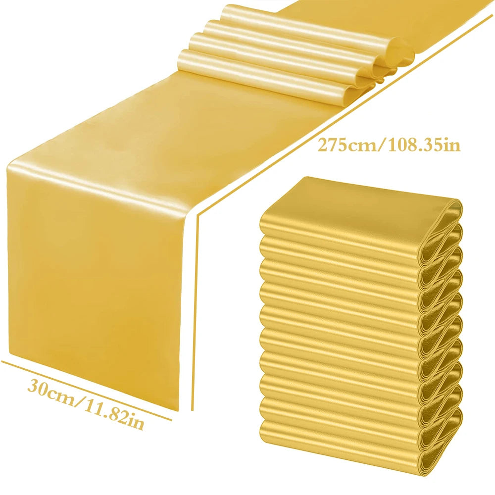 Premium Satin Table Runner Gold Table Flags Wedding Silk Fabric for Banquet, Graduation Birthday Party Decorations Table Decor