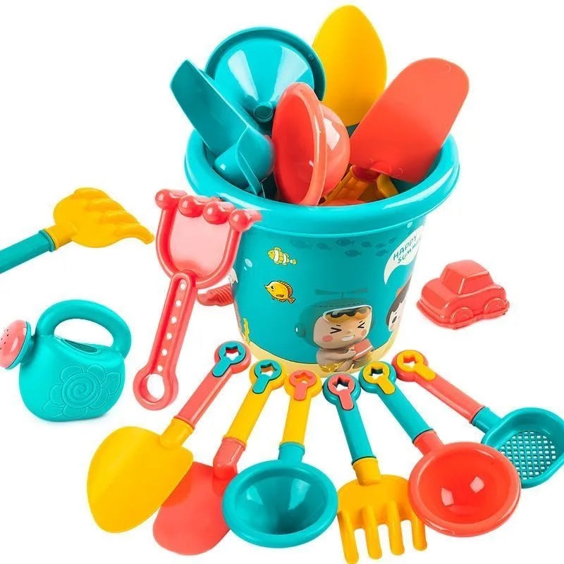 Set estivo da spiaggia 18 pezzi per bambini: secchiello, palette e bottiglia