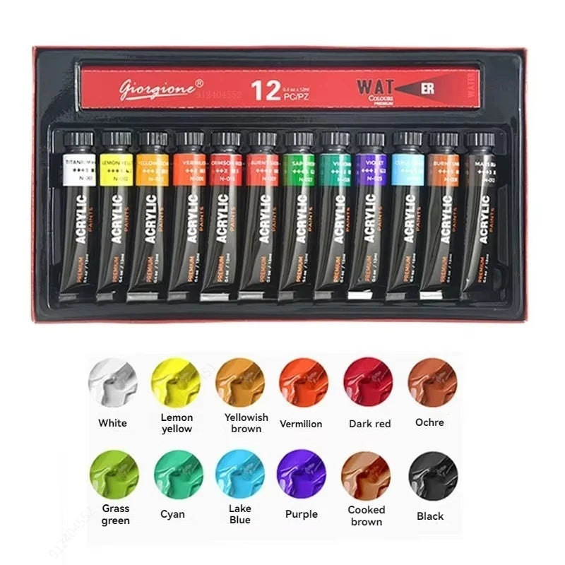 Acrylic Paint Set 12/24/30 Colours 12ml, Perfect for Canvas, Wood, Fabric, Leather, Cardboard, Paper, MDF And Crafts