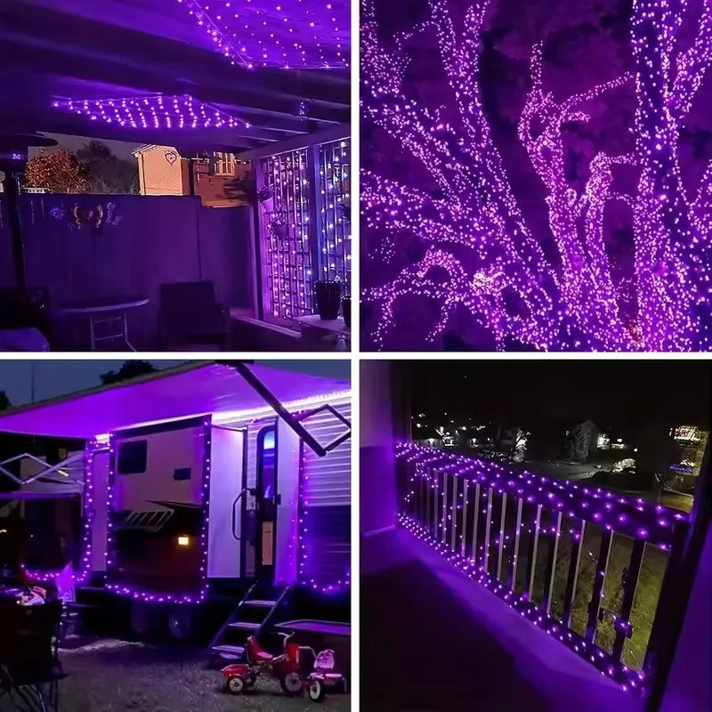 Catena luminosa solare esterna, 300 LED, 8 modalità, filo di rame flessibile