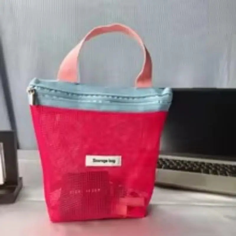 Borsa cosmetica pieghevole in rete, colore vivace, tascabile da spiaggia