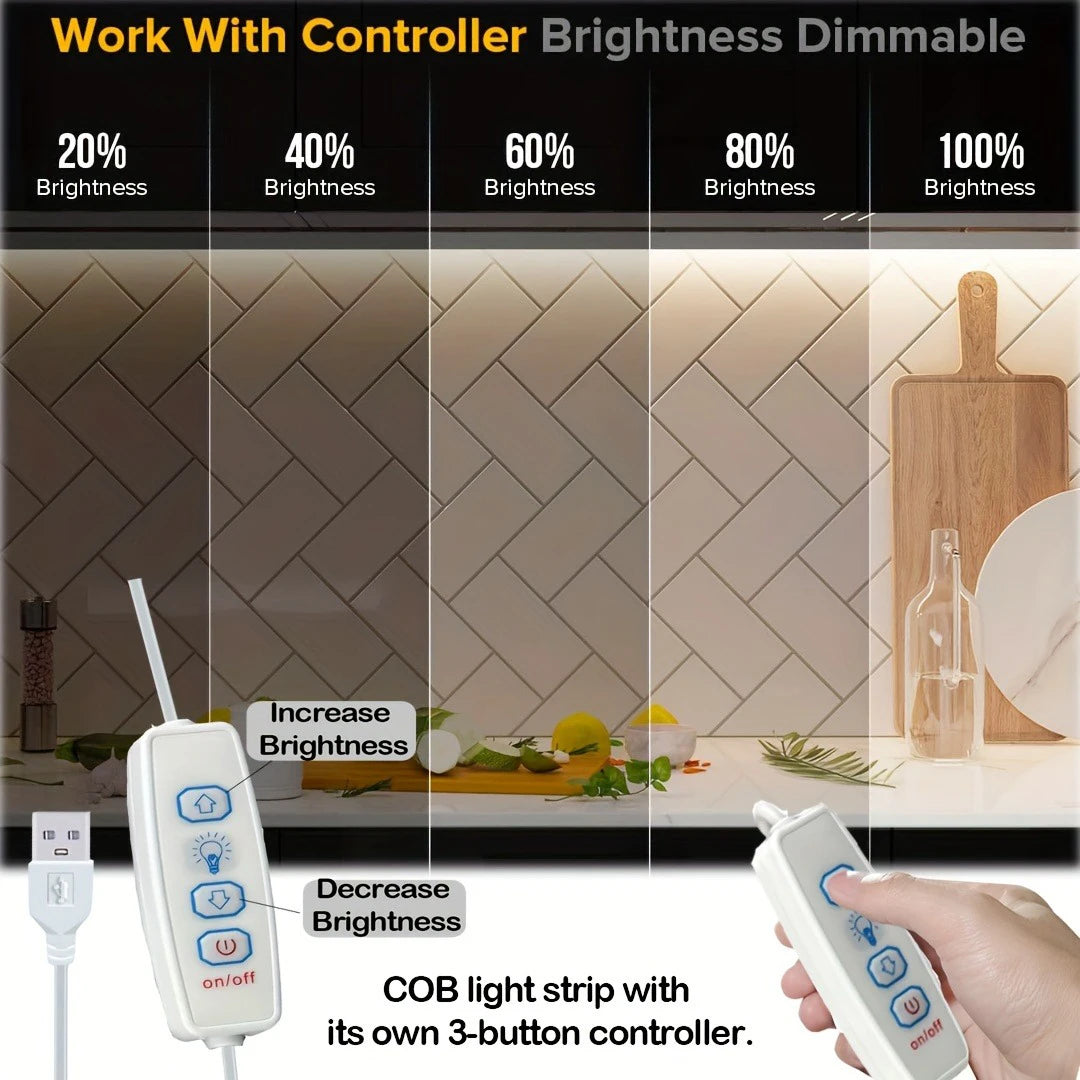 Striscia LED USB 5V COB con dimmer 3 tasti, bianco e caldo, flessibile