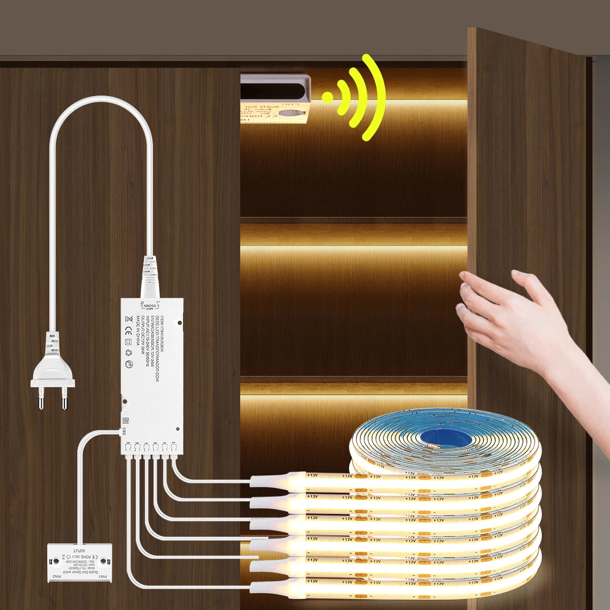 12V COB LED Strip Light Smart Double Door Sensor Switch Cabinet lights for your room Lighting Dupont LED Tape Door Open Light-ON