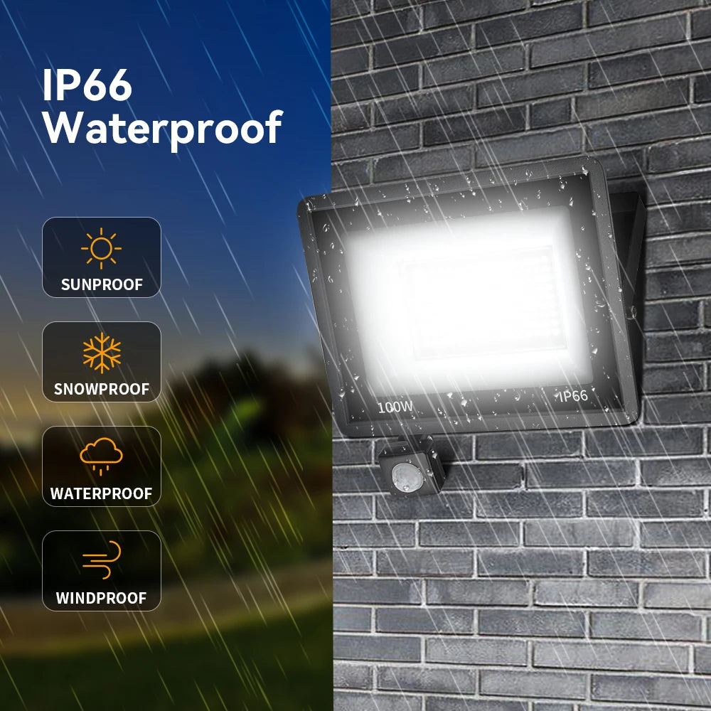 Lampada da Parete LED con Sensore PIR, luce bianca, IP66, 10‑200 W
