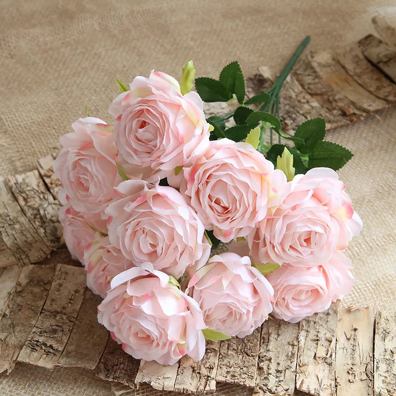 Lifelike 10 Heads Artificial Yellow Rose Bouquet Silk Fake Flowers for Wedding Bridal Engagement Decor Valentine's Day Home