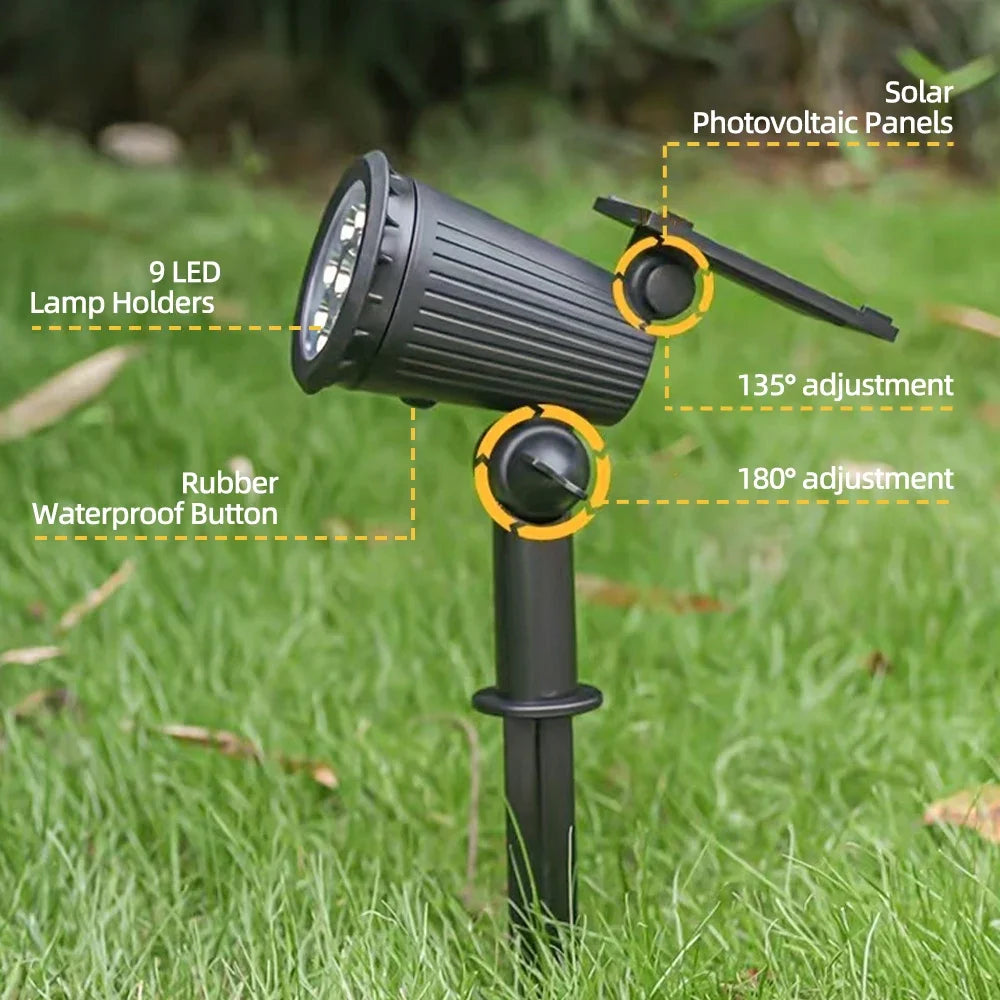 Fari solari LED RGB 9 LED IP65 impermeabili, regolabili per giardino