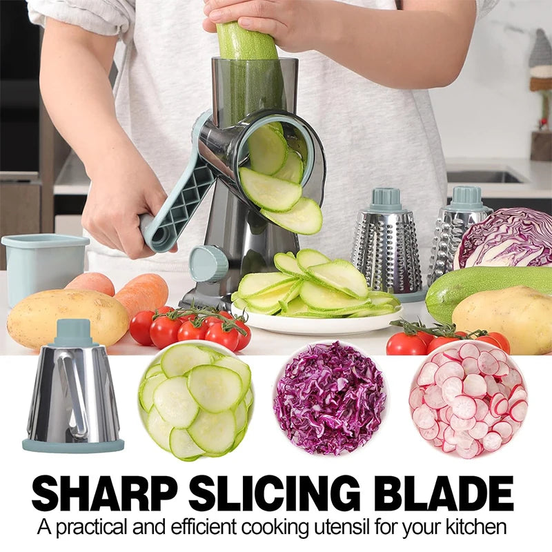 Grattugia Rotante 3 in 1 per Formaggi, Verdure e Noci – Acciaio Inox