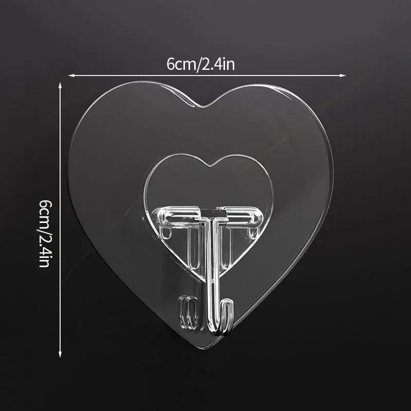 Ganci Trasparenti a Forma di Cuore Autoadesivi - Porta Accessori Multiuso