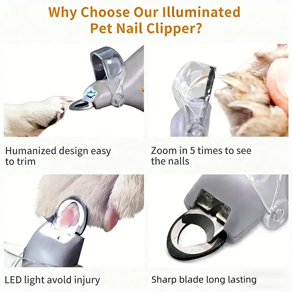 Tagliaunghie professionale per cani e gatti con luce LED – Strumento ergonomico