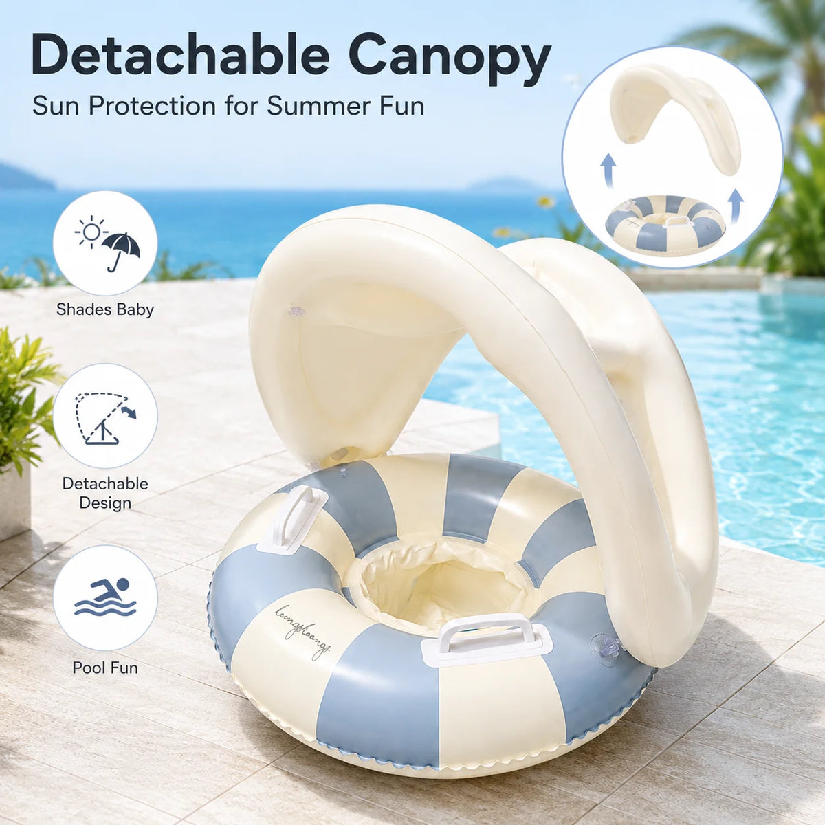 Gonfiabile Baby Swim Ring con Copertura Solare – Sedile a Strisce per Bambini