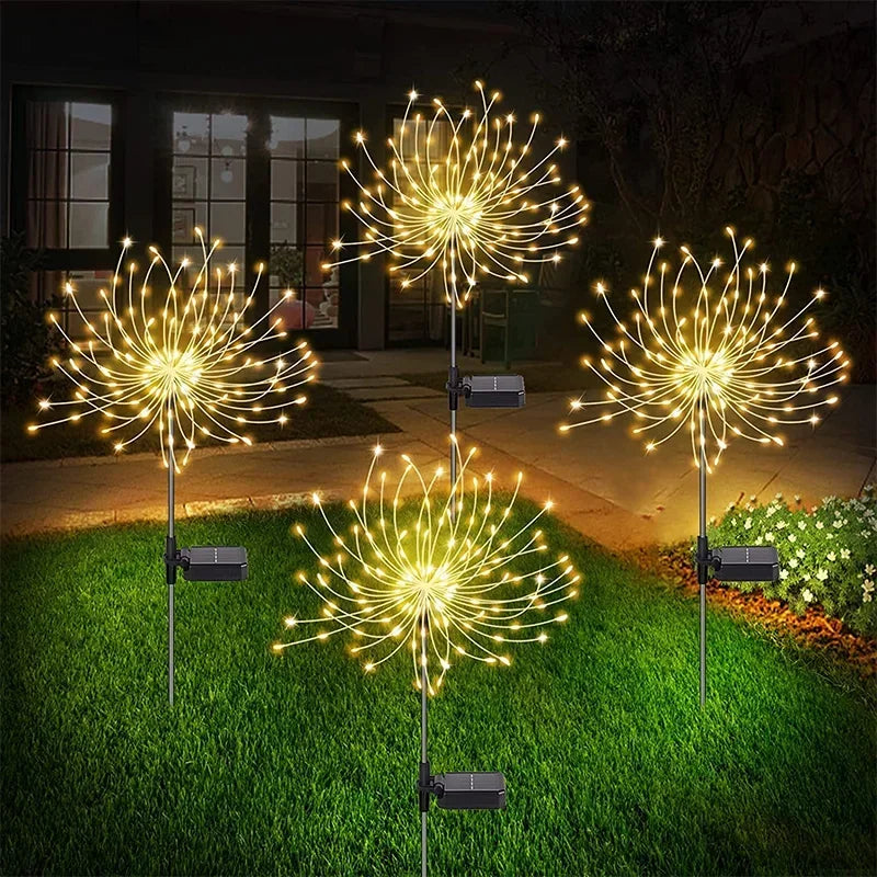 1/2/4 pcs Solar LED Firework Fairy Light – Outdoor garden decoration, lawn and pathway light for patio, yard, party, Christmas, wedding