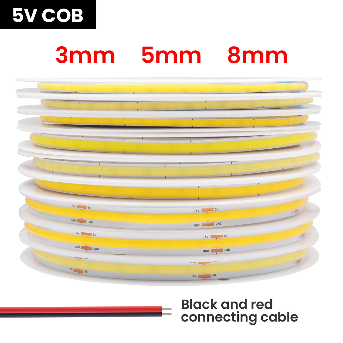 Striscia LED COB flessibile 320 LED/m 5V/12V, 3000‑6000K, 3‑8 mm