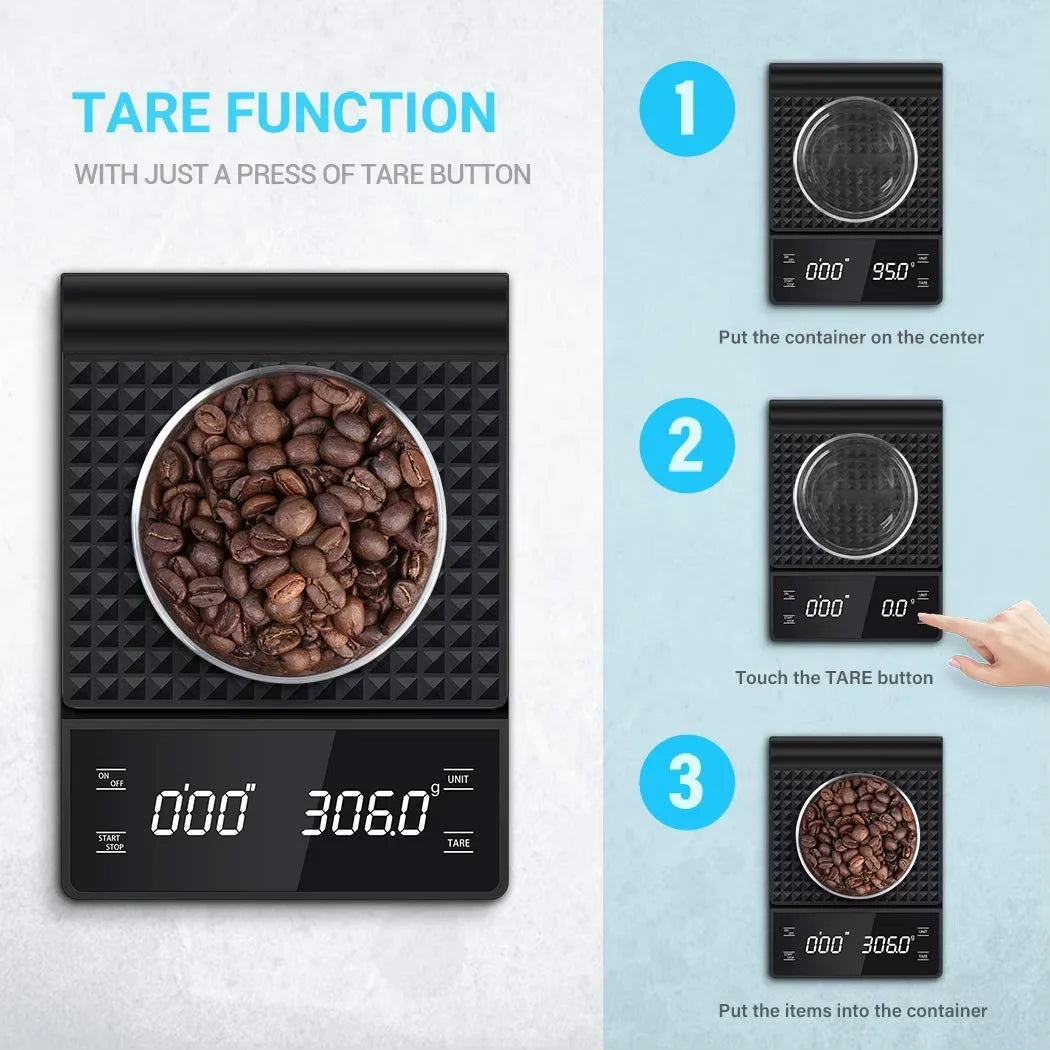 Bilancia digitale 3 kg con timer e precisione 0,1 g – per cucina e caffè