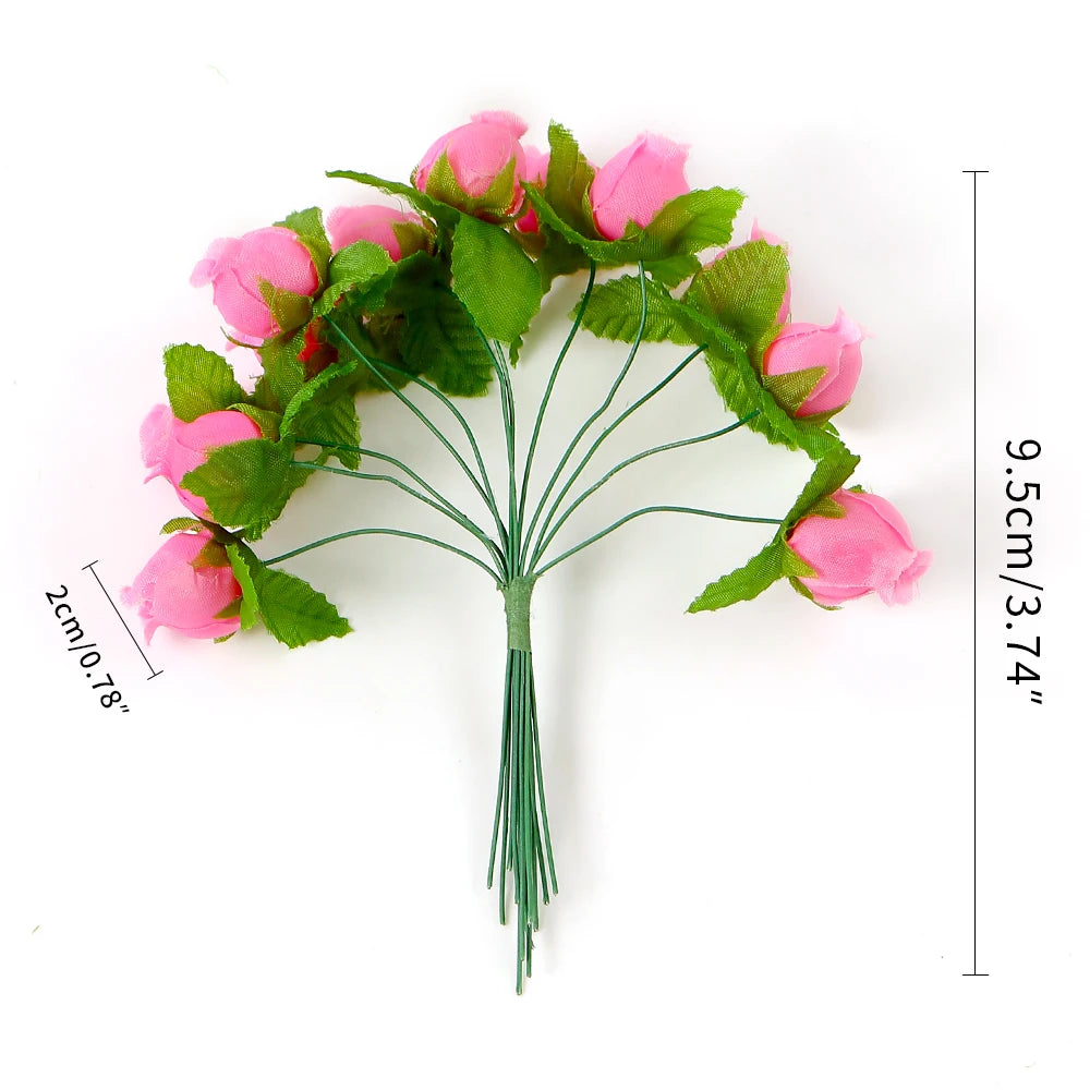 12Pcs Artificial Rose Flowers Bouquet Silk Fake Flower For Home Decor Wedding Decoration Craft Wreath New Year Gifts Accessories