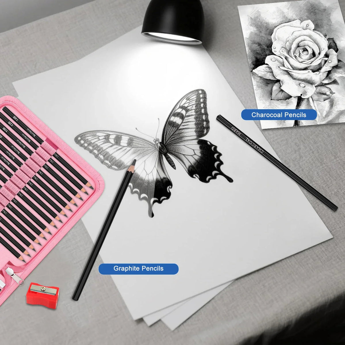 Set da 6-29 matite di carbone bianco per disegno e sfumatura - Pro Sketch