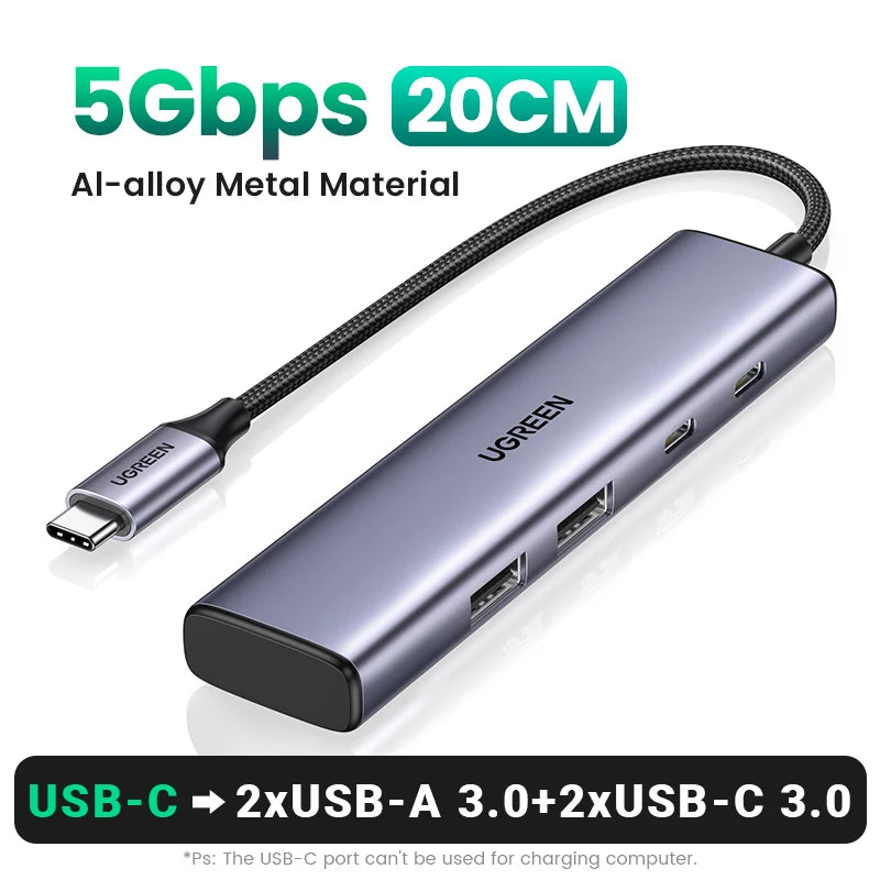 Hub USB‑C 4 porte USB 3.0 – Espansione veloce per MacBook, iPad e Android