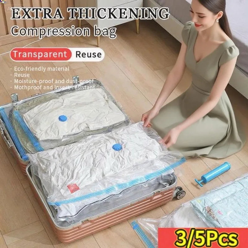 Sacchetti sottovuoto 3/5 pezzi per abiti e biancheria – compressione e spazio