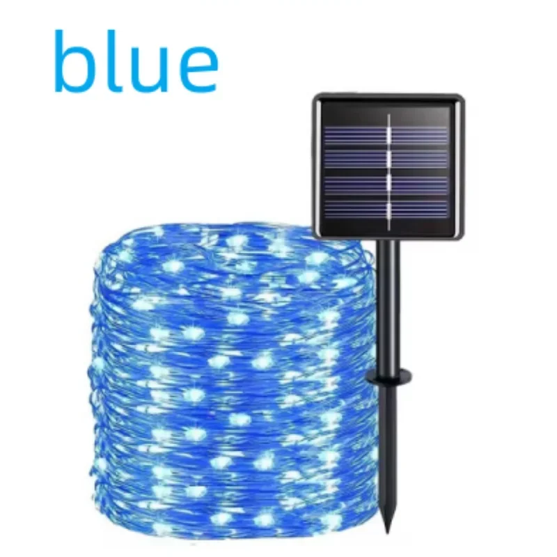Catena luminosa solare esterna, 300 LED, 8 modalità, filo di rame flessibile