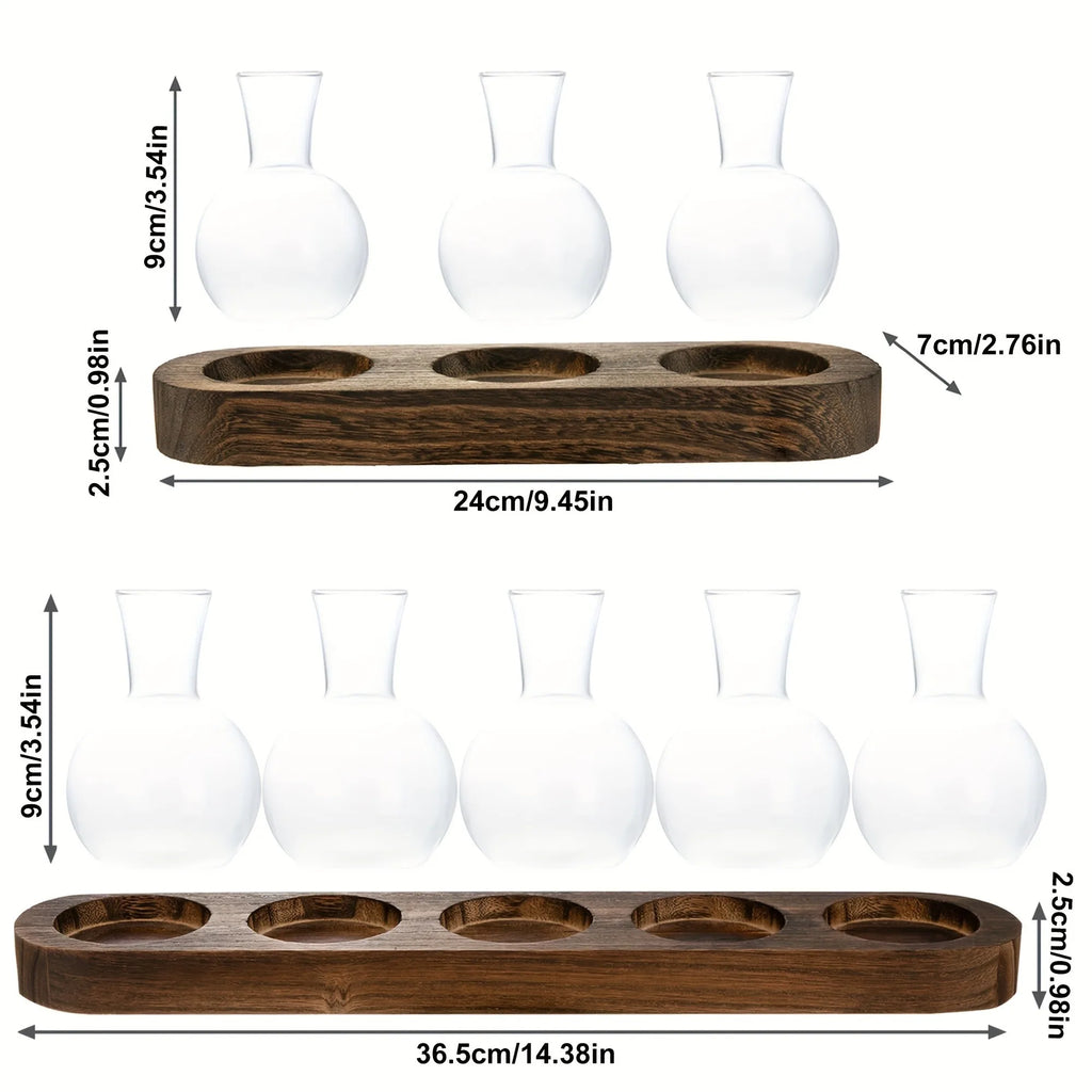 Plant Terrarium Glass Vase Modern Transparent with Wooden Tray, Hydroponics Propagation Station Indoor Desktop Decor