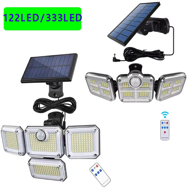1 PACK Outdoor Motion Sensor Lamp, 4-Head Solar Power Light, 122 LED Solar Light, Flood Lights, 3000 Lumens, 270° Lighting Range