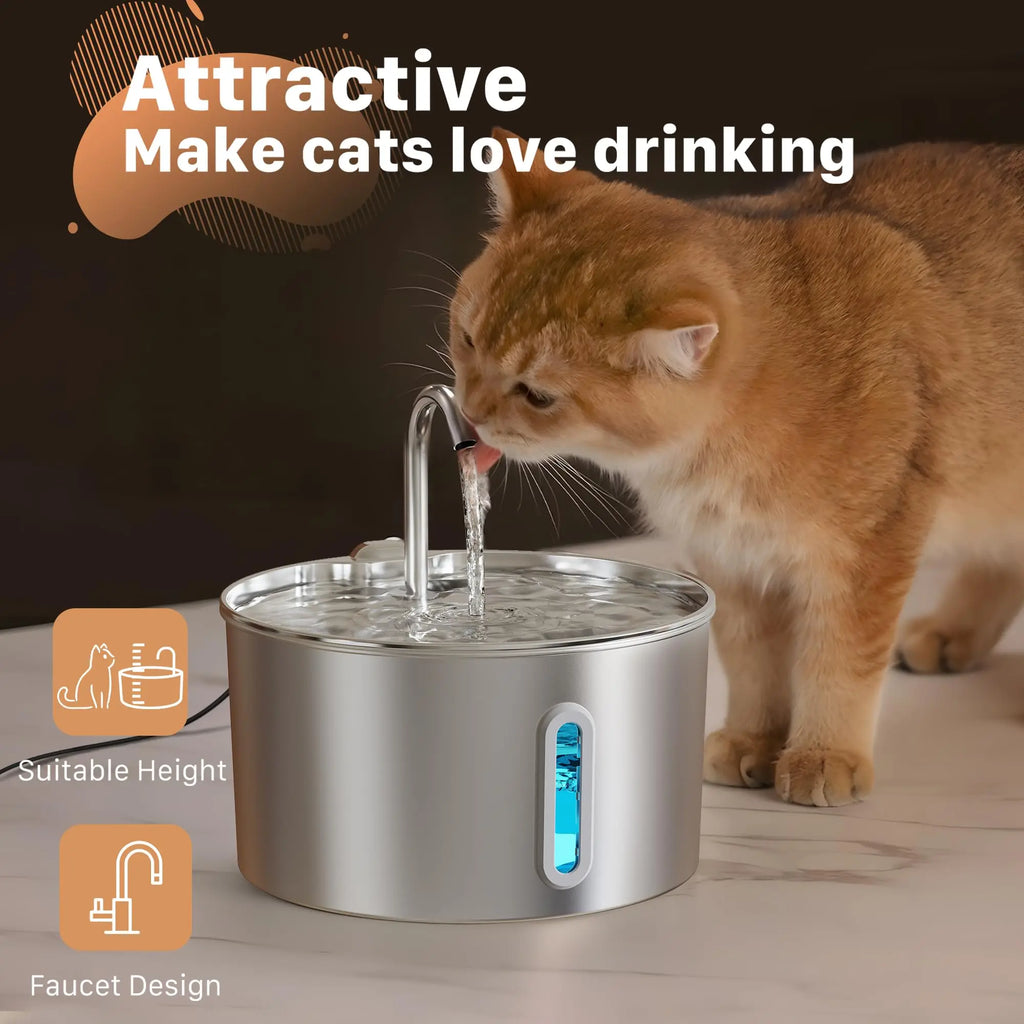 Fontana per Gatti Automatica 2.2L, Acciaio Inox, Pompa Silenziosa
