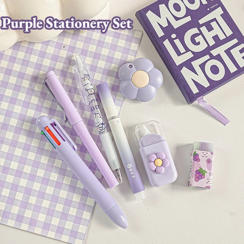 7-In-1 Stationery Set Stdudent Back To School Gel Pen Highlighter Ballpoint Pen  Eternal Pencil Correction Tape Eraser Knife Set