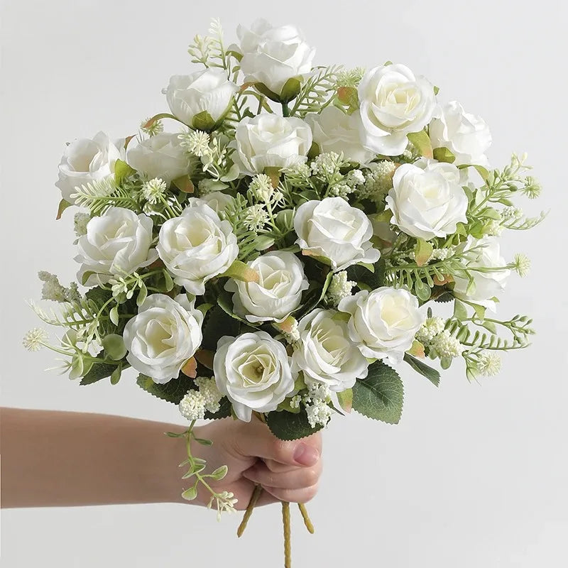 Bouquet di Rose Artificiali in Seta – 30 cm, Decorazione Matrimonio e Casa