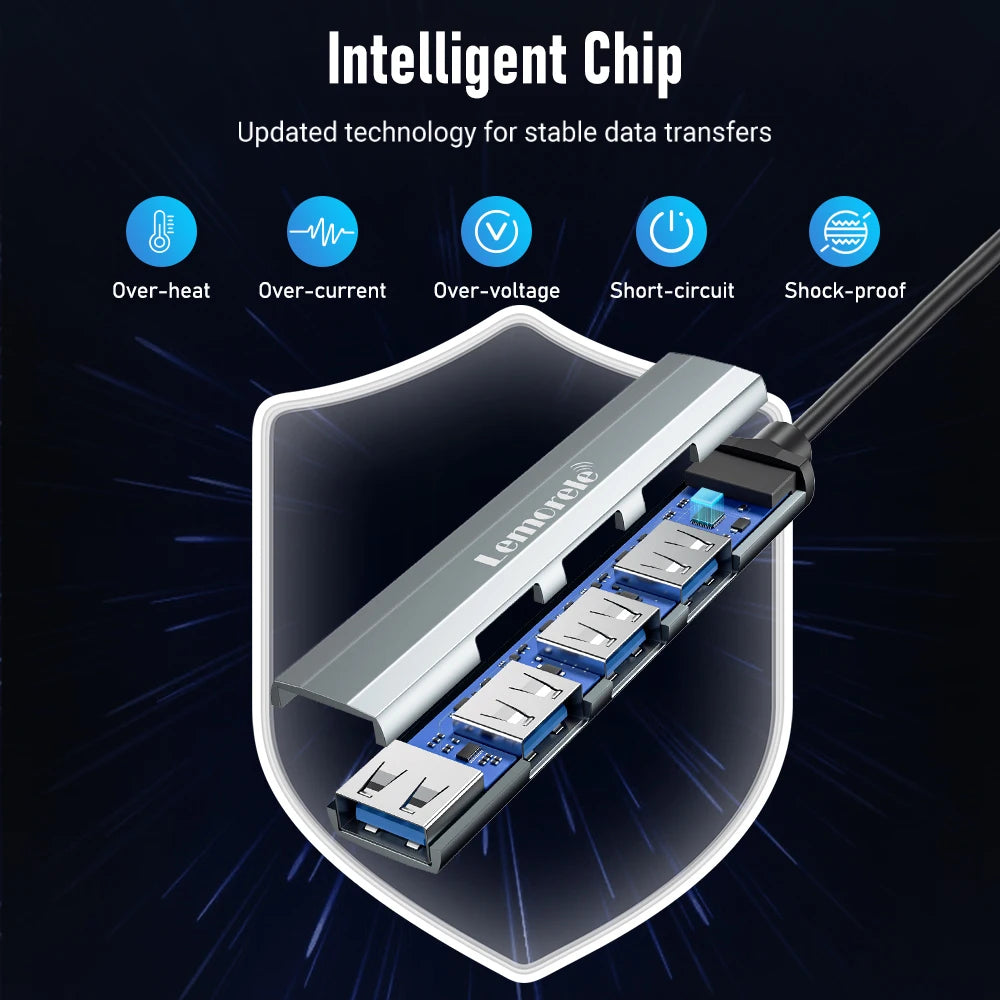 Hub USB 3.0 Type‑C 4 porte per laptop – compatibile con Lenovo, MacBook, Dell