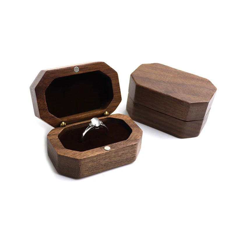 Vintage Black Walnut Wood Jewelry Box Ring Earrings Ring Jewelry Box Wedding Ring Box