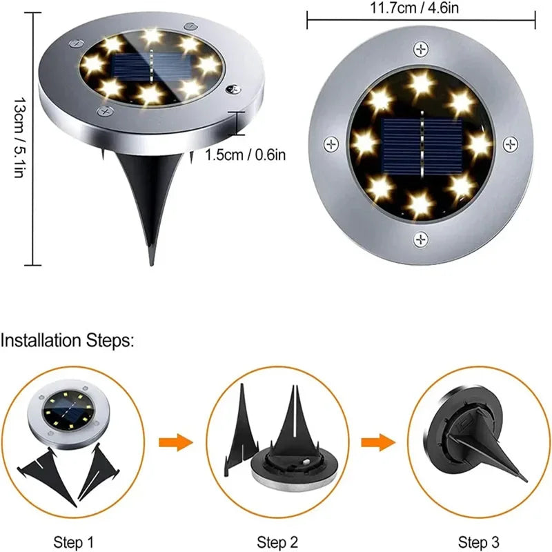 Lampada da Giardino Solare IP68 LED per Sentieri e Patio