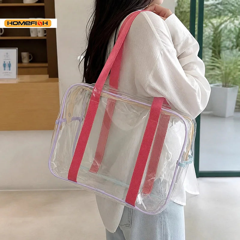 Borsa Tote Trasparente in PVC Grande Capacità, Impermeabile per Mare e Spiaggia