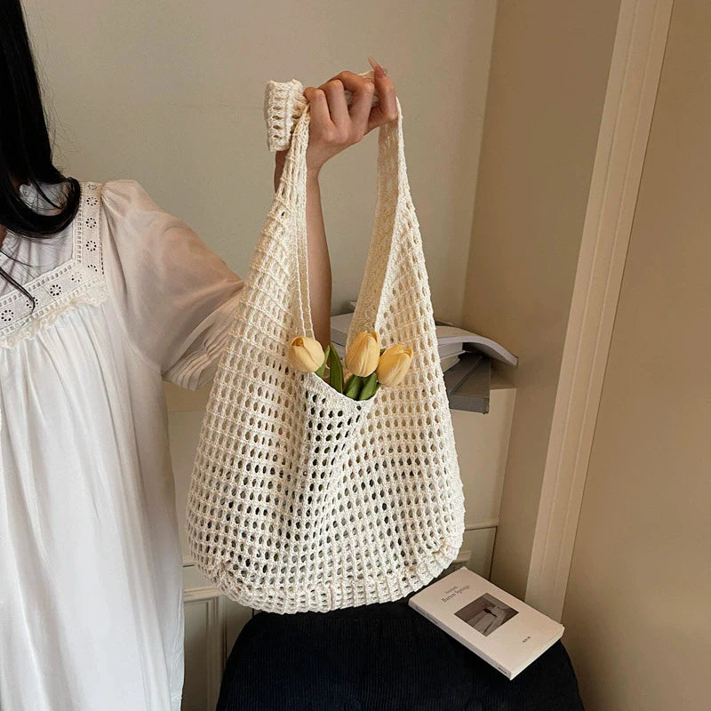 Borsa a tracolla in crochet stile boho – tote estiva in tessuto intrecciato
