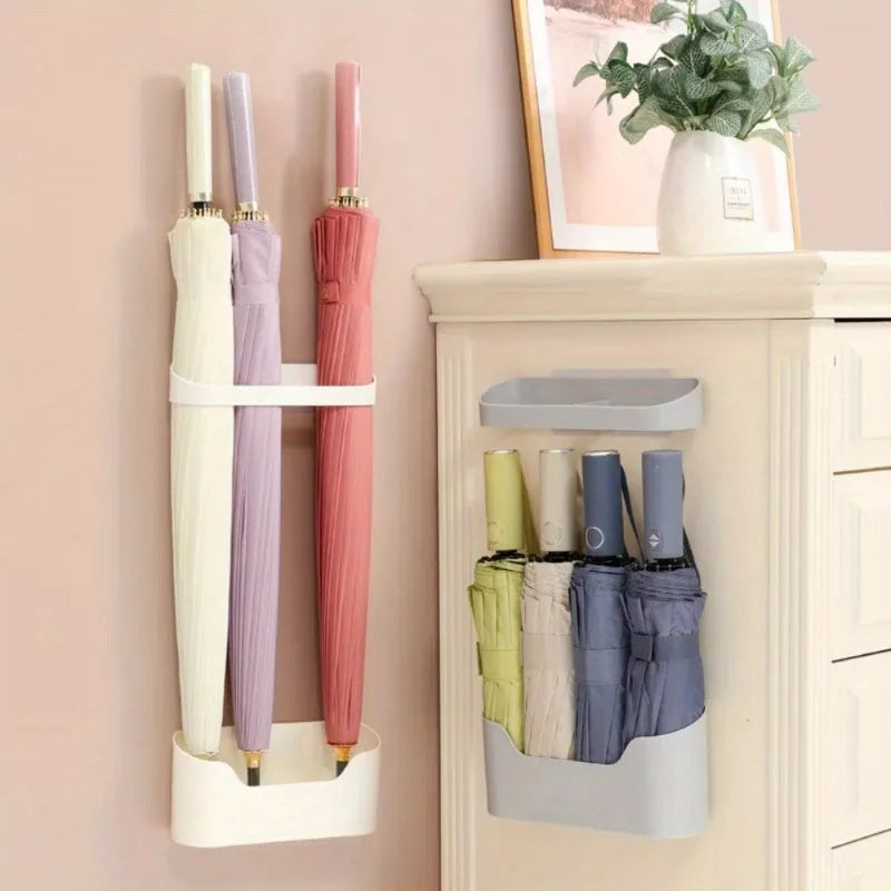 Wall-Mounted Umbrella Stand with Drip Tray Vertical Storage for Long Handle Umbrellas Space-Saving Organizer for Indoor Use