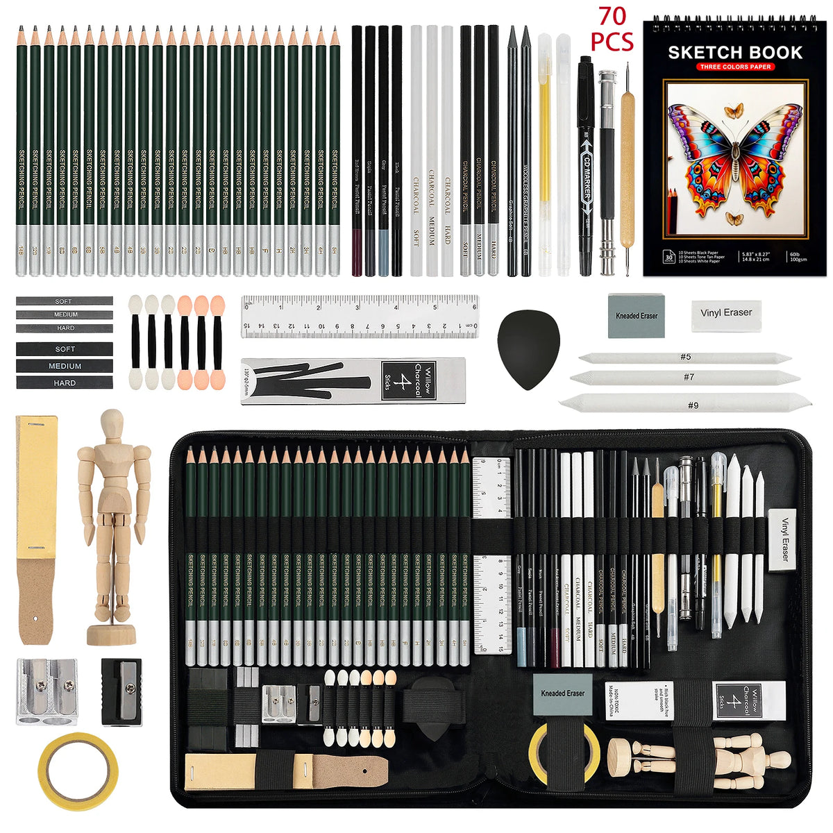 drawing sketching coloring set with 12-70 pcs pencils and art tools
