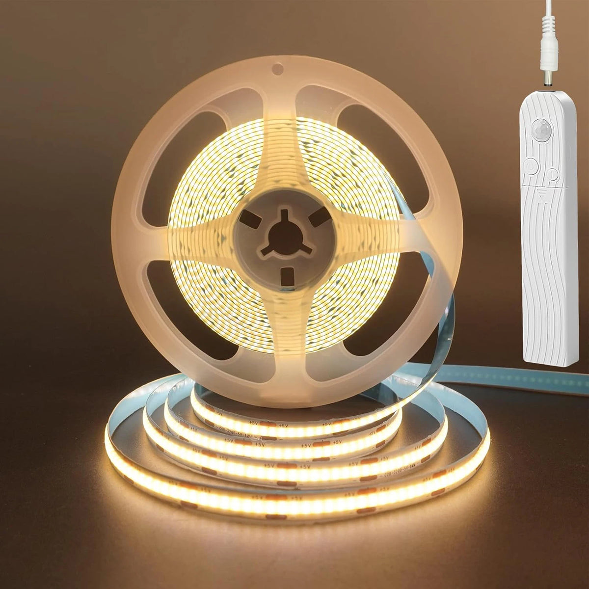 Striscia LED COB 5V 320 LED/m con sensore PIR a batteria, adesiva flessibile