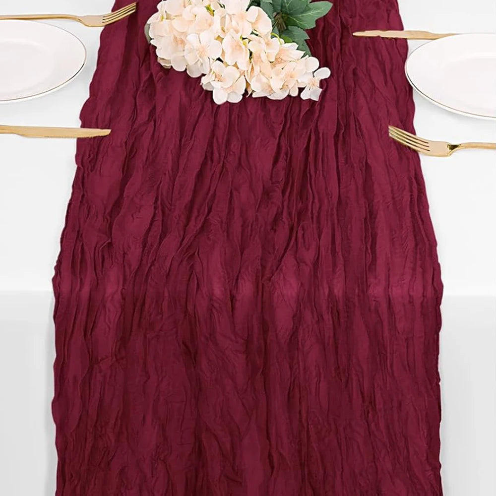 Runner da tavola borgogna in garza – Stile boho per matrimoni, shower e feste