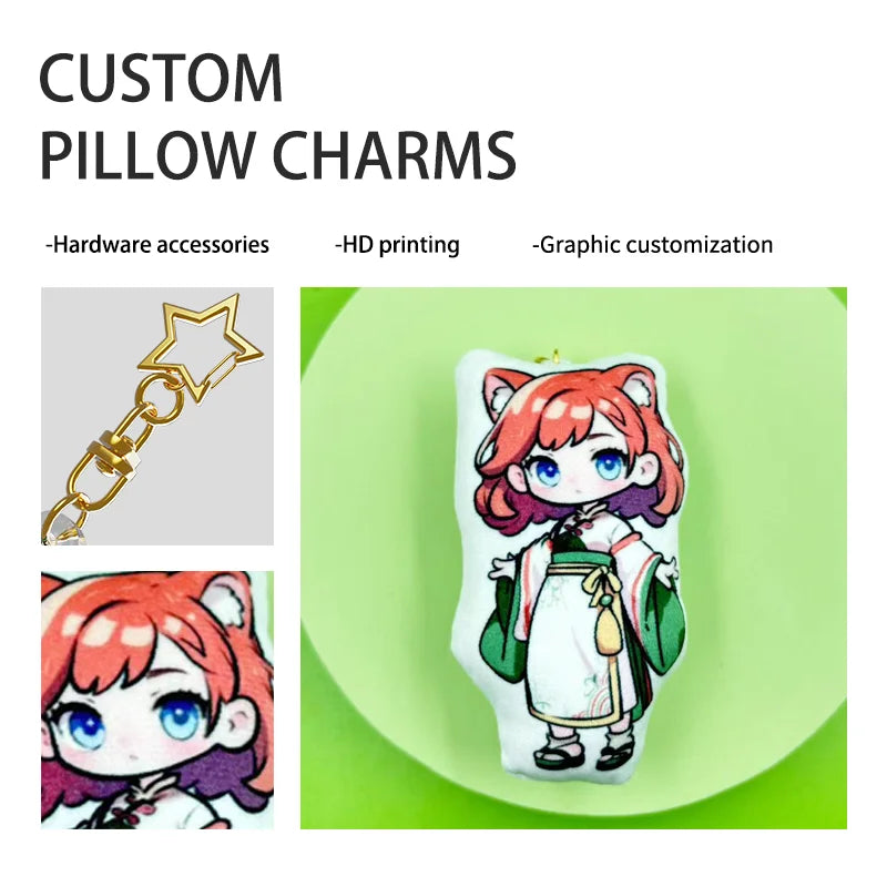 Custom Pillow Keychains Charms Personalized for Women Girl Baby Gift Cartoon Cat Photo Car Llavero Customized Anime