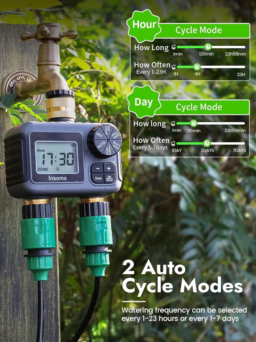 Timer irrigazione smart a doppia uscita per giardino – zone indipendenti