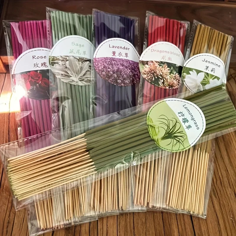 6 Sets of Approximately 126 High-Quality Incense Sticks - Including Shrubs, Lavender, Lemongrass, Dragon's Blood, Rose, Jasmine, Cherry Blossom, Suitable for Purification, Yoga Meditation, and Home Use - Perfect Gift with Lon