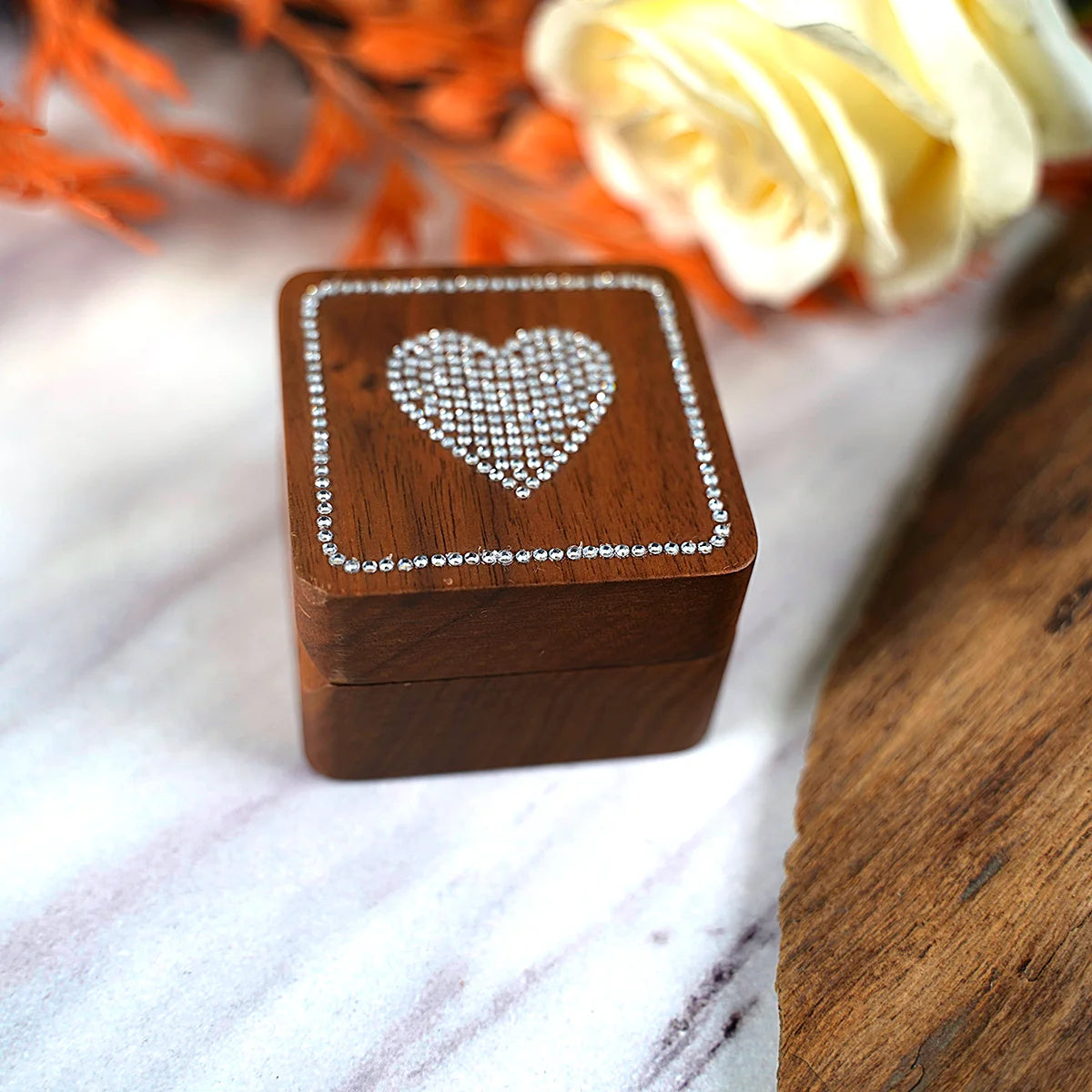 Diamond inlaid jewelry box, walnut solid wood wedding ring box, seeking marriage, diamond ring, Valentine's Day gift,  jewelry