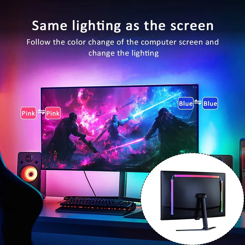 USB Computer Sync Light Strip PC Strip Lights 24 27 32 34 Inch Monitor RGB Screen LED Backlight for Gaming Room Atmosphere Decor