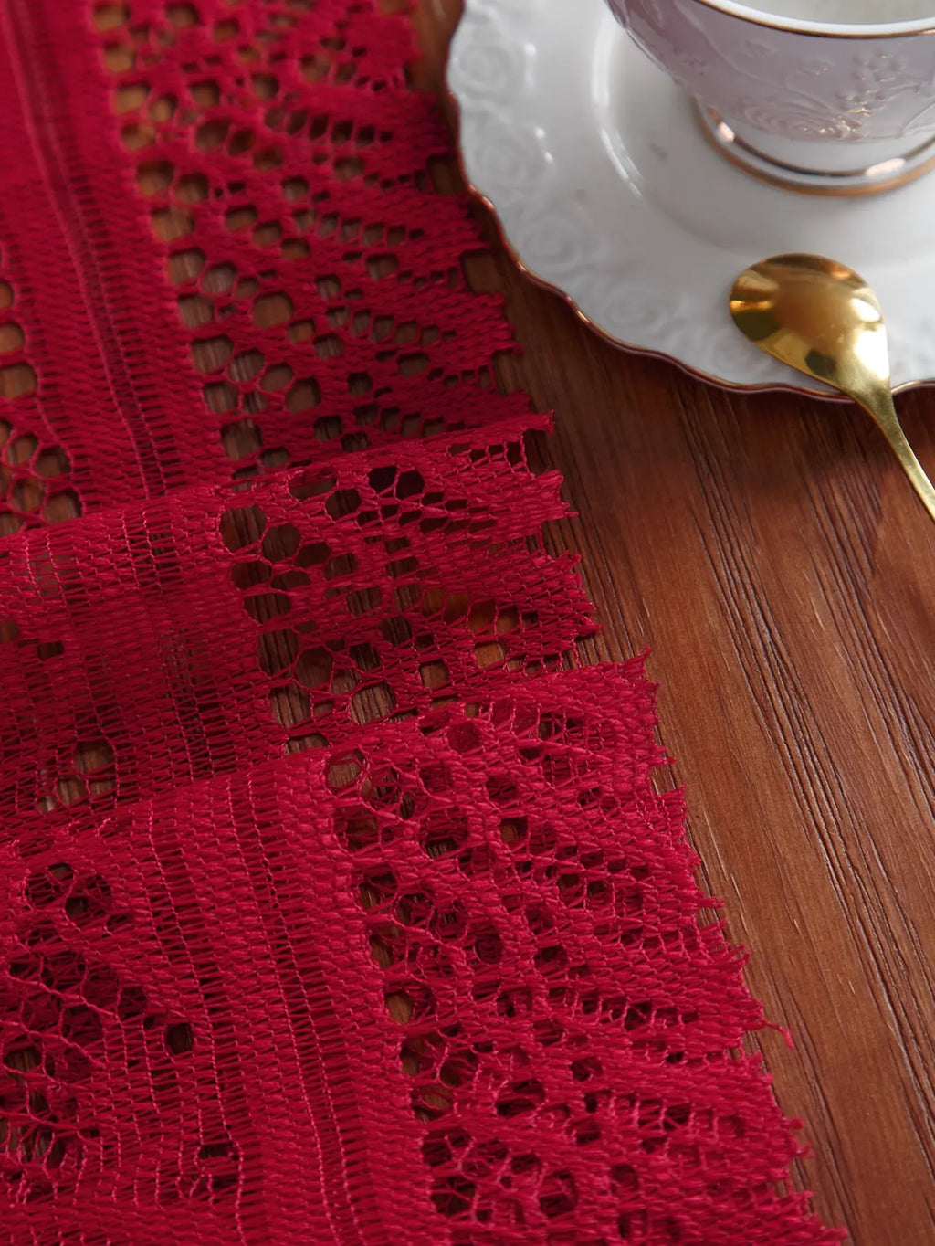 Red Lace Table Cloth Runner for Wedding Banquet Decorations, Christmas Party Table Decor, Red, 13 x 59 Inch