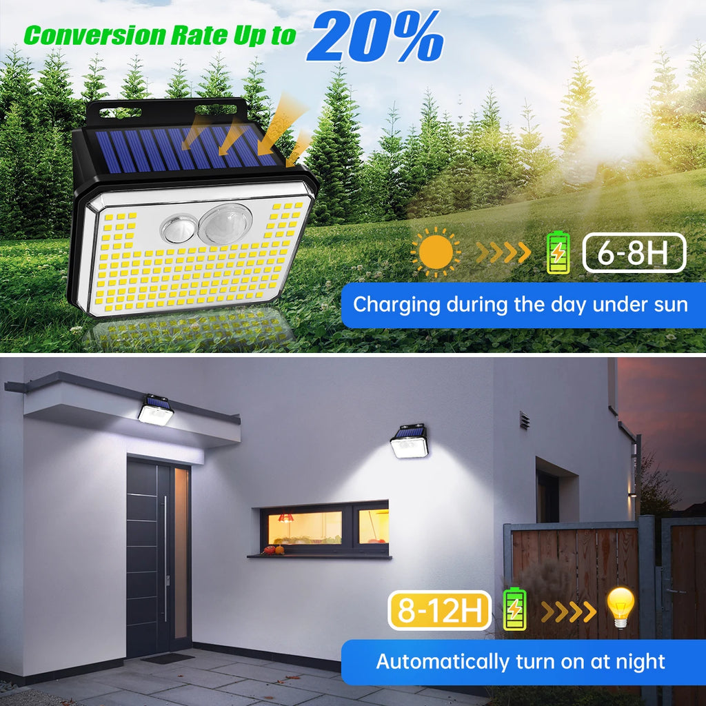 Lampada da Giardino Solare IP65 148 LED con Sensore di Movimento – 3 Modalità
