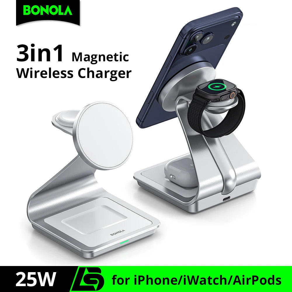Caricatore wireless 3 in 1 magnetico 30W per iPhone, Apple Watch e AirPods