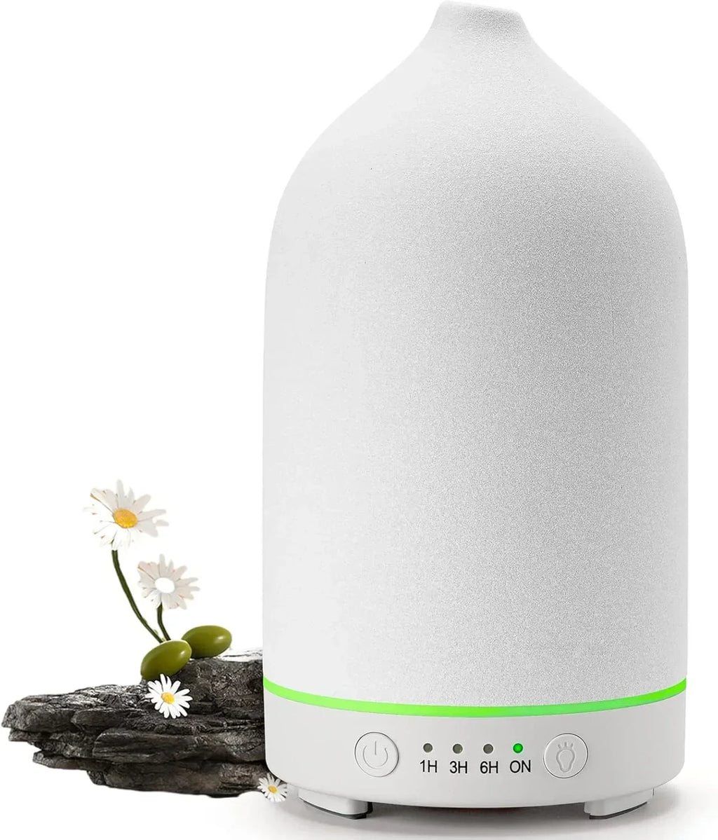 Diffusore Ultrasonico in Ceramica 100 ml con Timer e Luci LED Cambianti