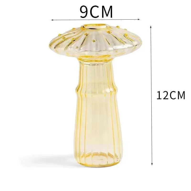 Transparent Glass Mushroom Vase - Hydroponic Planter for Home & Garden, Cute Round Pot Summer Plants Battery-Free