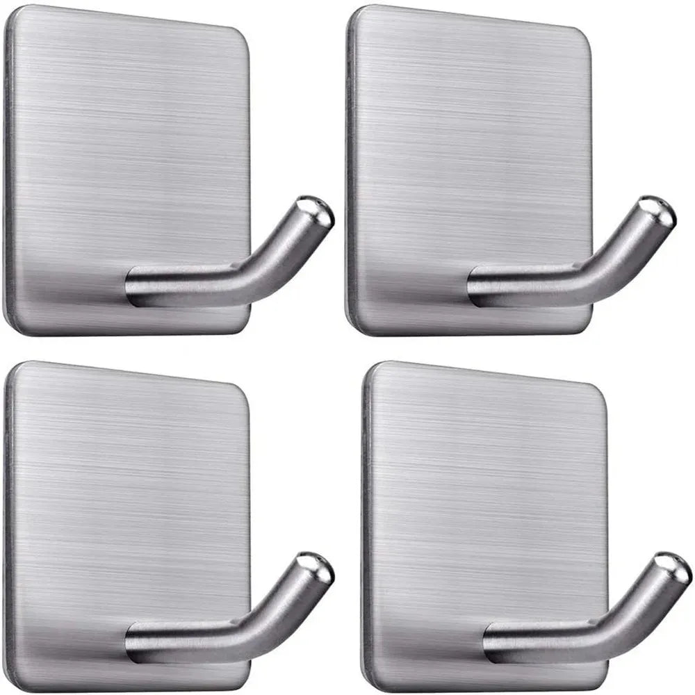 Set 4 ganci da parete in acciaio inox autoadesivi per chiavi e asciugamani